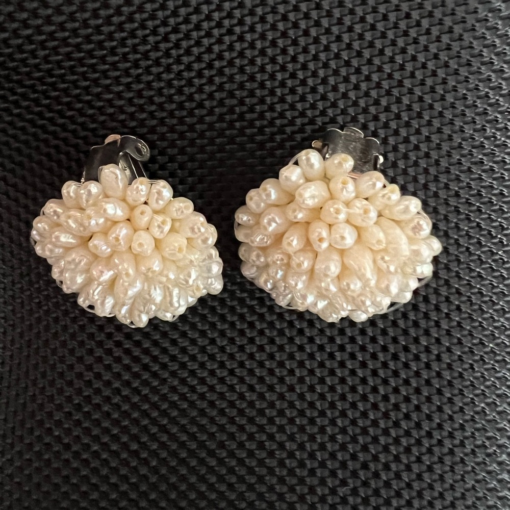 Vintage, cultured, freshwater flower pearl earrings